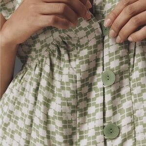 Anthropologie Maeve Geometric Green and Cream Midi Dress